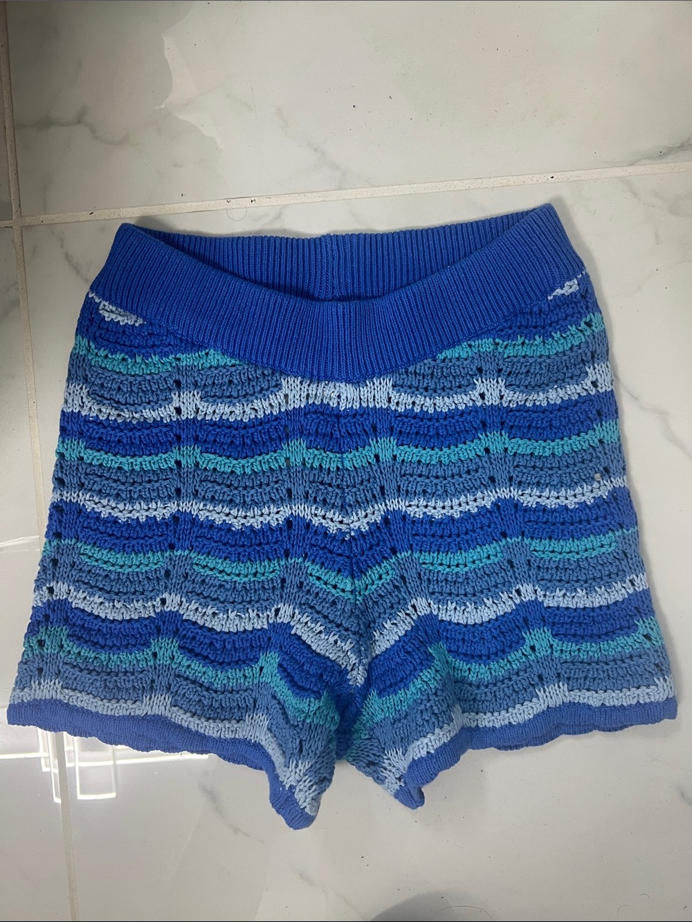 Knit Wave Stripe Blue Women's Shorts